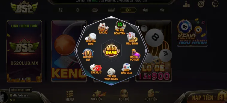Sảnh Minigame B52 Club Thiên Đường Giải Trí Trực Tuyến Đẳng Cấp Nhất
