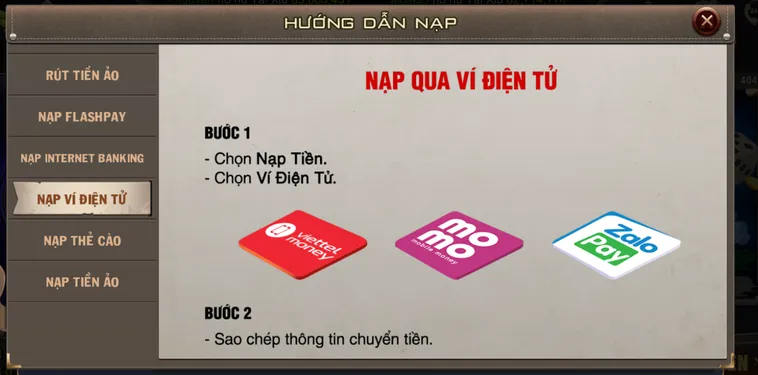 Nạp Tiền B52 Club Qua Ví Điện Tử Siêu Tốc Hệ Thống Thanh Toán Đa Dạng Hỗ Trợ Đắc Lực Cho Game Thủ