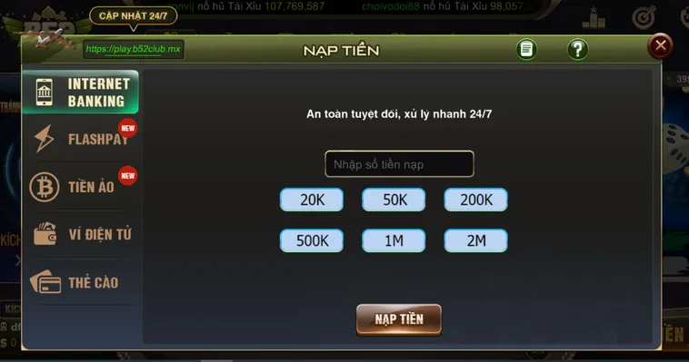Nạp Tiền B52 Club Siêu Tốc Hệ Thống Thanh Toán Đa Dạng Hỗ Trợ Đắc Lực Cho Game Thủ