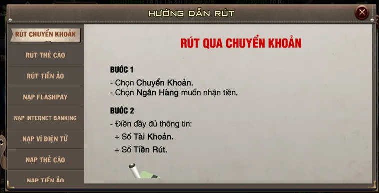 Rút tiền b52 qua hình thức chuyển khoản an toàn  - hỗ trợ mọi ngân hàng nội địa.